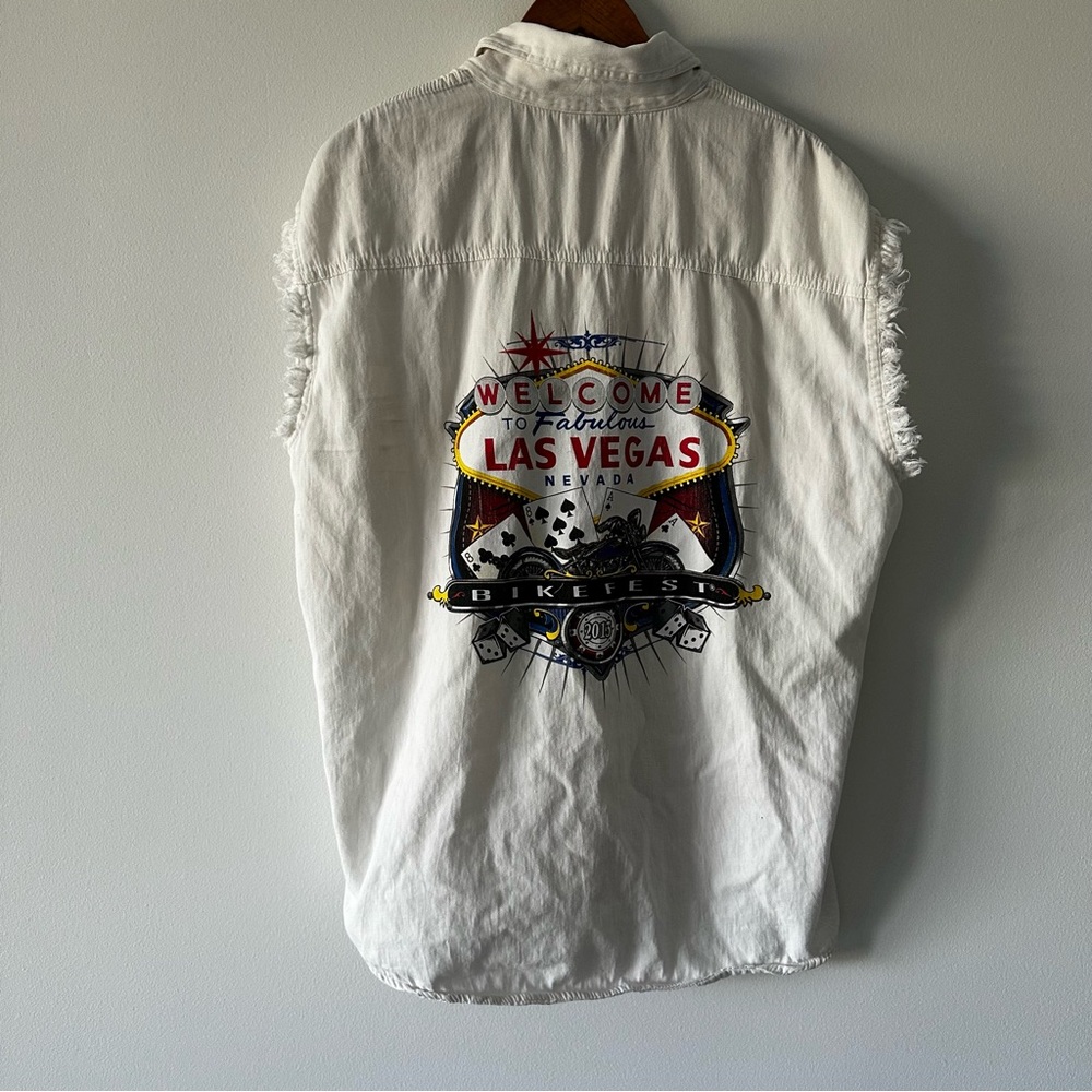 Las Vegas Bike Fest 2013 Biker Denim Sleeveless Shirt Mens 2XL